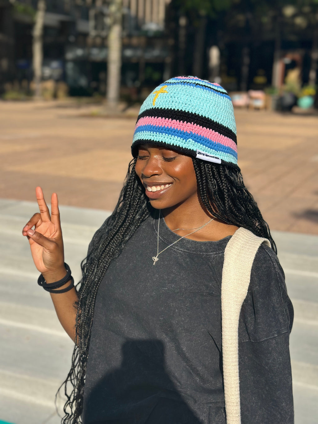 JOS Satin-lined Crochet Bucket Hat