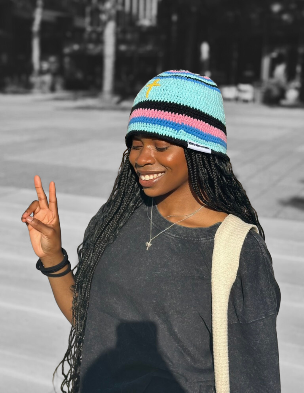JOS Satin-lined Crochet Bucket Hat